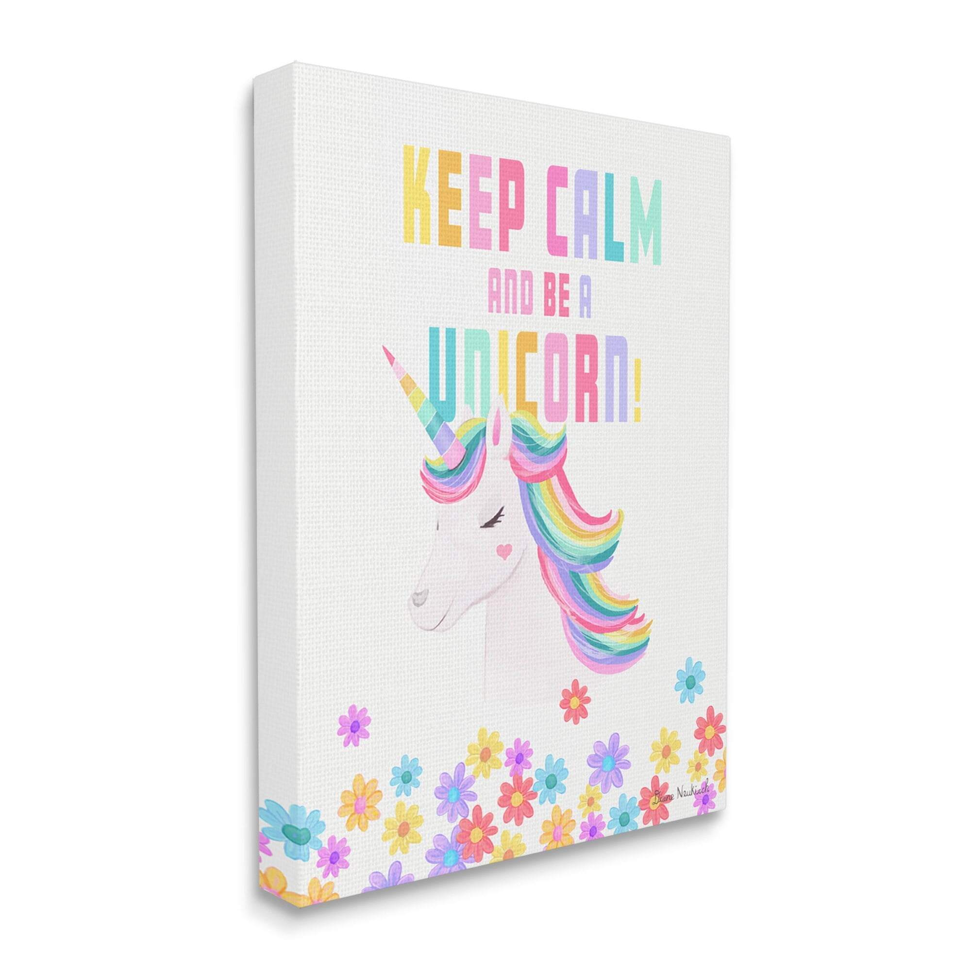 Stupell Industries Keep Calm Be A Unicorn Playful Quote Pastel Florals Graphic Art Gallery Wrapped Canvas Print Wall Art, Design by Diane Neukirch