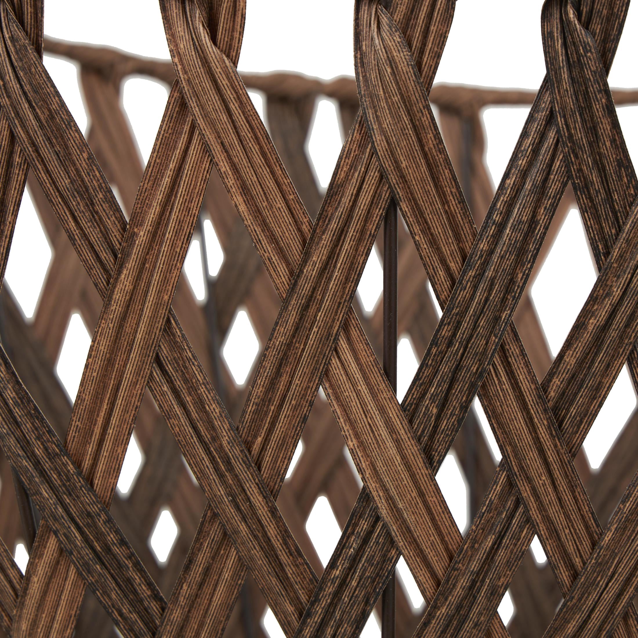 DecMode 21" x 19" Bronze Plastic Rattan Geometric Open Frame Woven Storage Basket with Ring Handles, 1-Piece