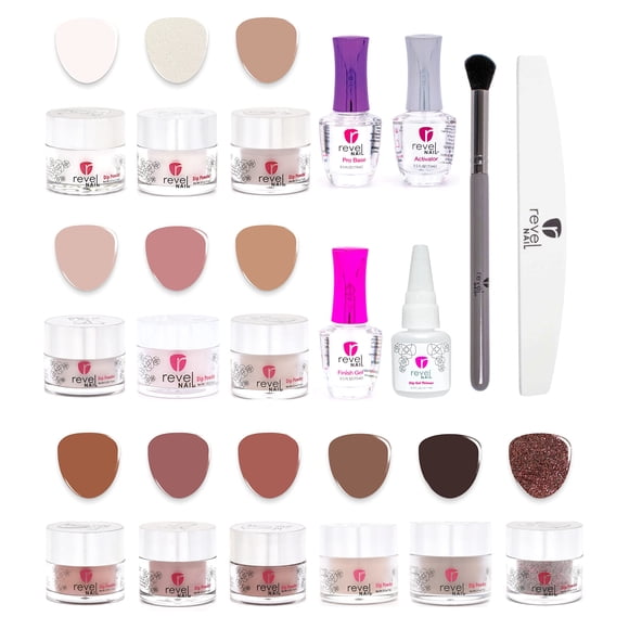 Revel Nail Starter Dip Powder Kit - Kit de manicura en polvo para uñas de 4 colores con polvo para uñas y juego de líquido en polvo para inmersión