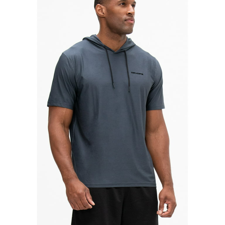 DEVOPS 3 Pack Men's Hoodie Short Sleeve Fishing Hiking Running Workout  T-shirts (3X-Large, Charcoal/Blue/Gray)