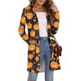 thumbnail image 2 of WTOBBY Women's Mid-Length Halloween Print Cardigan Jacket Casual Comfortable Open Front Long Sleeve Cover Up With Pockets Fall Fashion Outerwear,Ginger 2XL, 2 of 8