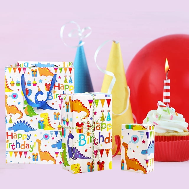 Inteprter Rollo de envoltorio a prueba de polvo, patrón de animales de dibujos animados para regalos de cumpleaños, rollo de envoltorio de Kits de decoración para fiestas