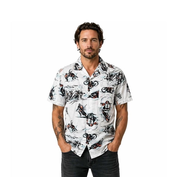 Harley-Davidson Chemise Blanche pour Homme à Imprimé Aloha Torsadé à Manches Courtes (345)