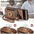 thumbnail image 4 of Phone Case for Google Pixel 6A 5G 2022 Wallet Cover with Tempered Glass Screen Protector and Wrist Strap Lanyard RFID Credit Card Holder Ring Stand Cell Accessories Pixel6A A6 Women Men Brown, 4 of 6