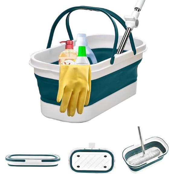 Collapsible Mop Bucket Basin Tub with Handle and Wheels, 12L (3.2 Gallon) Foldable Small Plastic Container for Household Cleaning, Car Washing, Portable Basket Bin Tool for Storage Organizer,Blue
