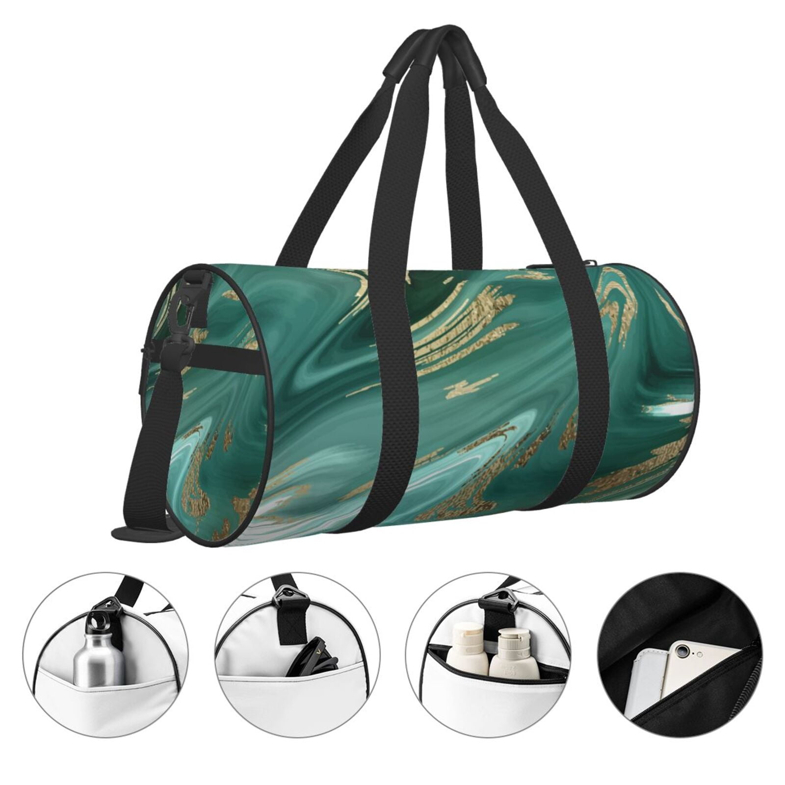 Vsdgher Green And Gold Marble 45L Foldable Duffel Bag, Sports Gym Bag,Overnight Bag, Portable Weekender Bag for Airplanes