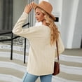 thumbnail image 4 of CQONEPT Women's Long Sleeve V Neck Tops Textured Knit Button Pullover Top Casual Loose Fit Fall Fshion Tunic Shirts Beige XL, 4 of 6