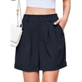 thumbnail image 2 of Womens Casual Elastic Waist Wide Leg Suit Tailored Shorts Summer Work Shorts with Pockets Navy Blue XXL, 2 of 9