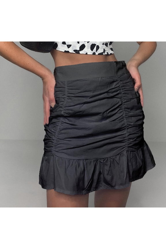 Women Skirt Casual Solid High Waist Ruffled Zipper Fish Tail Short Skirt Clothes Sale