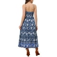 thumbnail image 3 of INSPIRE CHIC Women's Boho Floral Smocked Spaghetti Strap Tiered Maxi Dress M Blue, 3 of 5
