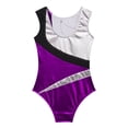 thumbnail image 2 of YIZYIF Kids Girls Metallic Ballet Dance Leotard Sparkle Rhinestones Sleeveless One Piece Gymnastics Unitard Purple 14, 2 of 5