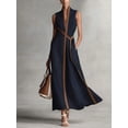 thumbnail image 4 of Sky Blue Linen Maxi Dress Sleeveless V-Neck Wrap Waist A-Line Flowy Dress For Summer Work Formal Events, 4 of 8
