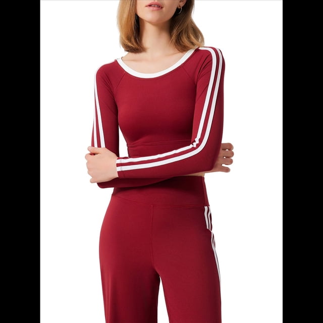 Tops Deportivos de Larga para Mujer, Camiseta Deportiva Ajustada Y2K para Gimnasio, Conjuntos de Otoño 2025 con Bloques de Color A Encore Rojo S