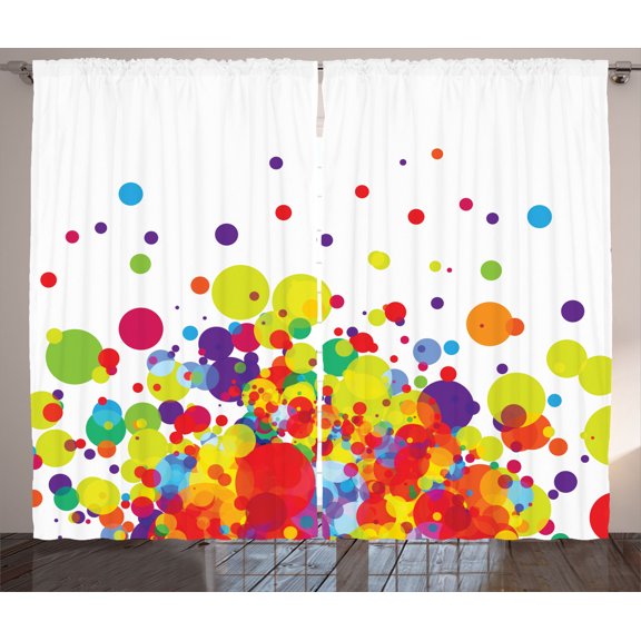Ambesonne Colorful Curtains 2 Panel Set, Abstract Circle Rounds, 108" x 96", Multicolor
