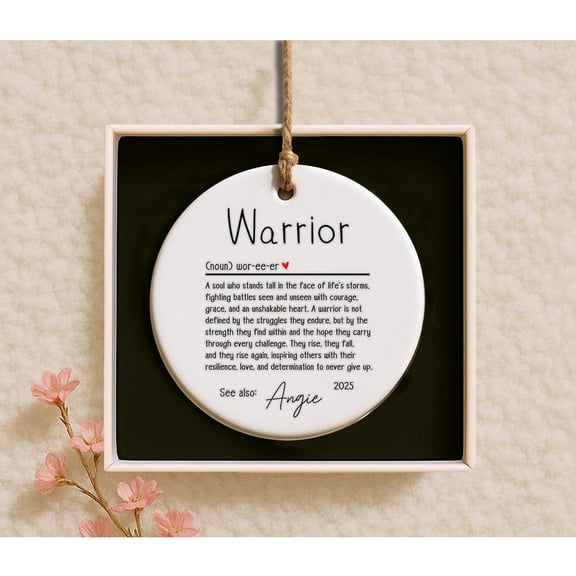 Personalized Warrior Ornament, Custom Definition Keepsake, Cancer Recovery Gift, Sobriety Encouragement Christmas Ornament