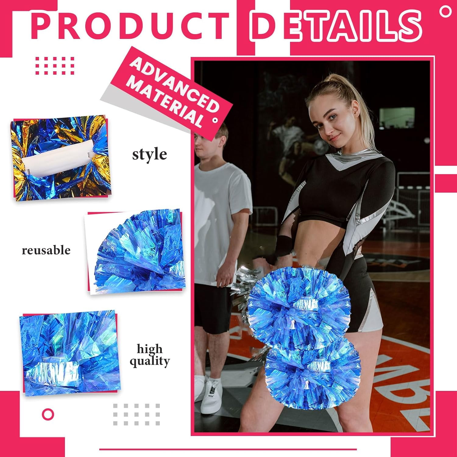20 PCS Metallic Cheerleading Pom Pom for Team Spirit Sports Dance Cheering Kids Adults