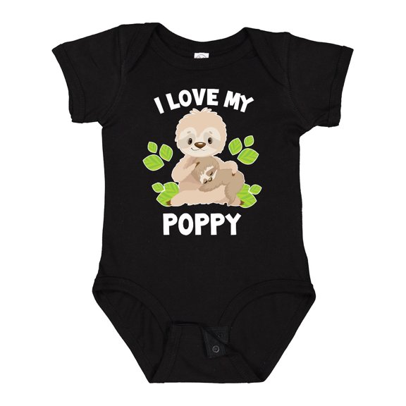 Inktastic Cute Sloth I Love My Poppy with Green Leaves Boys or Girls Baby Bodysuit
