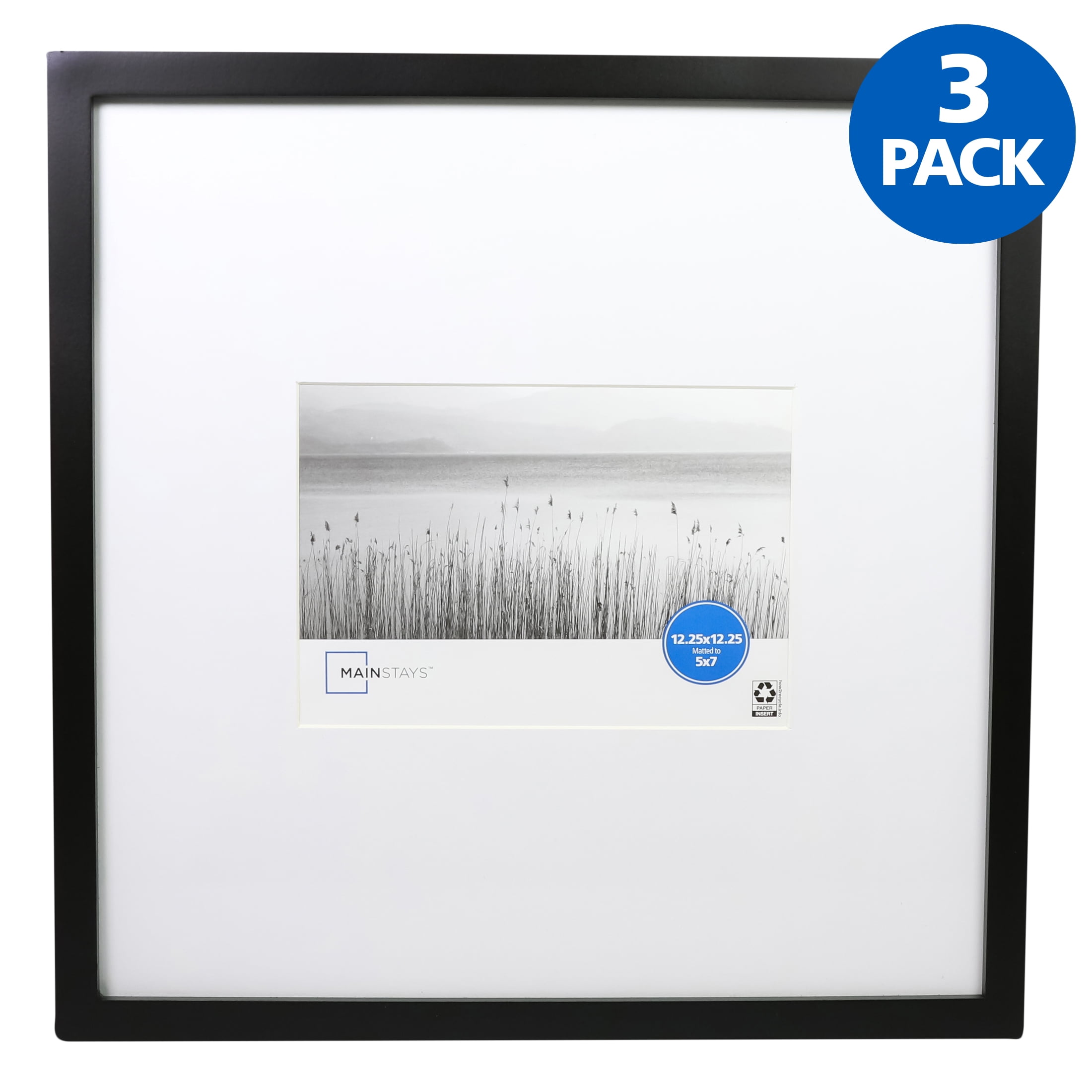 Mainstays - 5x7 Picture Frame - Black Matted Gallery Linear Program Wall Photo Frame, Set of 3