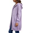 thumbnail image 2 of Vivianyo HD Women's Long Hooded Zip Up Sweatshirt, Mid Length Loose Hoodies with Two Way Zipper and Side Pockets, Womens Autumn Oouwear for Daily Walking Casual Activities, Sizes S-5XL, 2 of 7