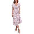 thumbnail image 4 of SAYOO - Vestido de gasa de manga corta para mujer, informal, con flores, cuello en V, cintura alta, línea A, de longitud media SAYOO Moda, 4 of 9