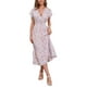 thumbnail image 4 of SAYOO - Vestido de gasa de manga corta para mujer, informal, con flores, cuello en V, cintura alta, línea A, de longitud media SAYOO Moda, 4 of 9