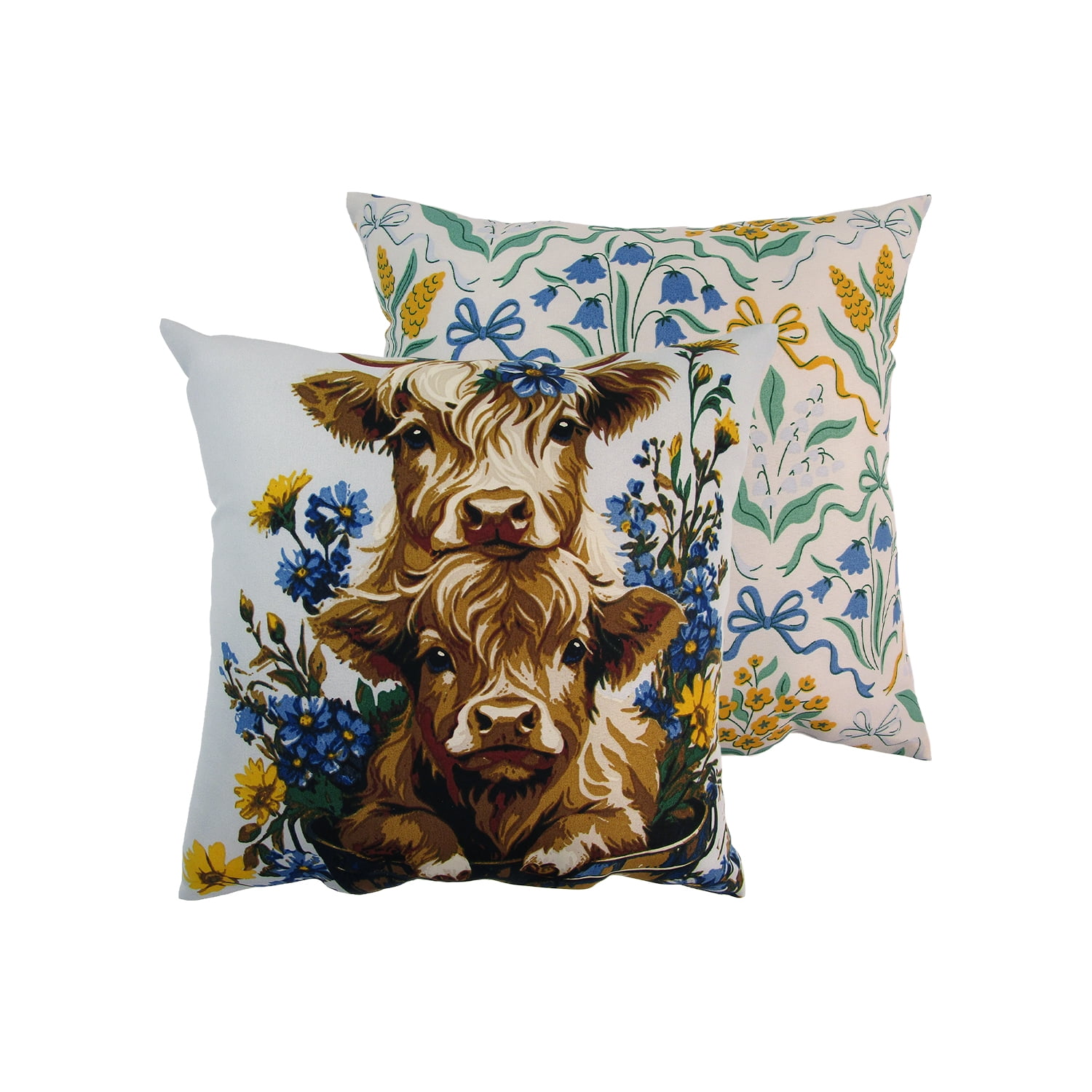 Mainstays 16" x 16" Reversible Decorative Outdoor Throw Pillow, Highland Cow