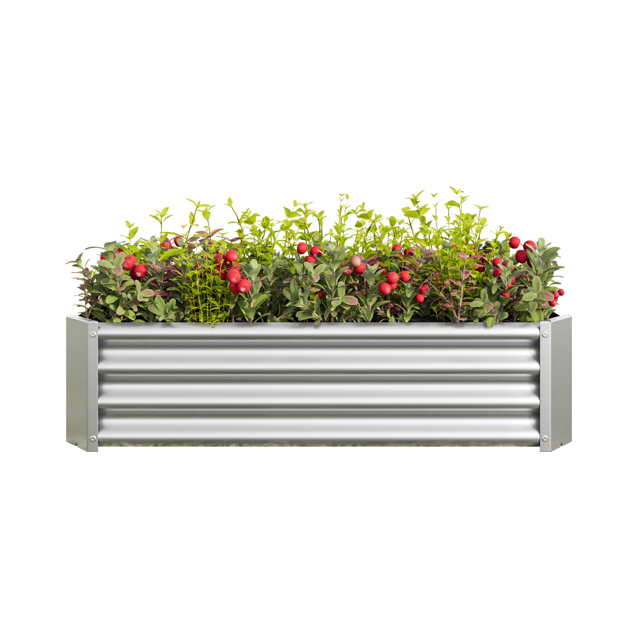 Elio Outdoor Metal 4×2×x1ft Raised Garden Bed, 4FT Planter Box, Rust-Resistant, Open Bottom, Sturdy Design for Vegetables, Flowers, Herbs, Silver