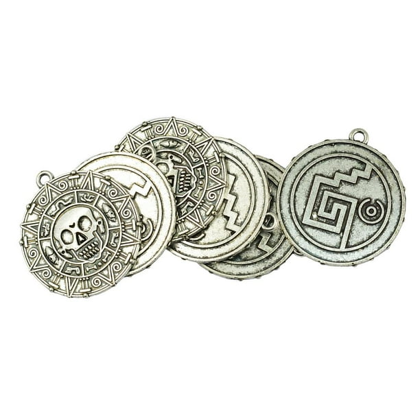 6 Piezas De Películas Caribeñas Medallón De Moneda Azteca, Collar De , Colgante, Fabricación De Bricolaje BLESIY Colgante de moneda azteca caribeña