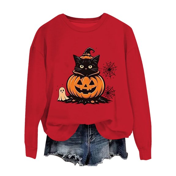 MVRLSH Women's Warm Halloween Graphic Print Pullover Sweater Size - XXL