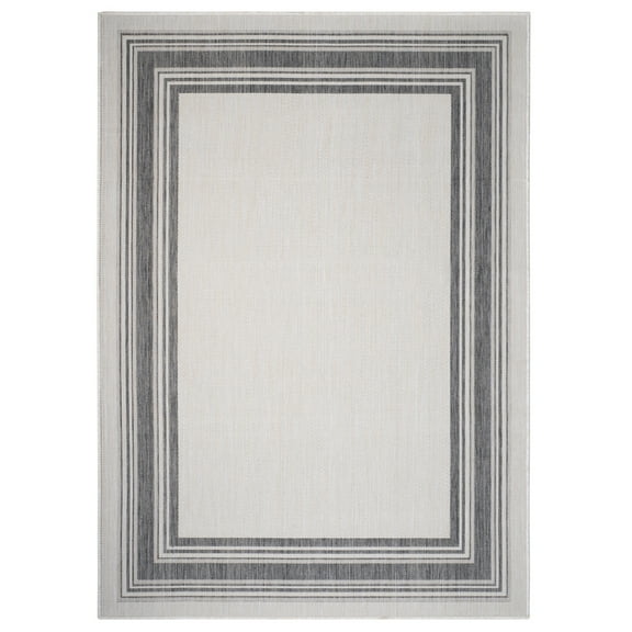LR Home Kiara 3' x 5', Ivory/Black/Gray Bordered Fade & Stain Resistant Indoor/Outdoor Area Rug
