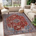 thumbnail image 4 of FairOnly 9'x12'Machine Washable Vitange Floral Low Pile Area Rug for Bedroom Kitchen Non Slip Foldable Ultra Soft Indoor Carpet for Living Room Laundry Dinning Room,Red, 4 of 7