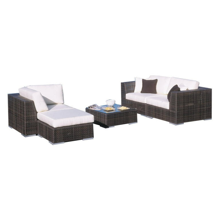 Hospitality Rattan Soho 5 Piece Deep Seating Conversation Sectional Set with Cushions and Tempered Glass Rehau Fiber Java Brown Walmart