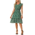 thumbnail image 2 of INSPIRE CHIC Women's Dress Floral Flutter Sleeves V Neck Casual Smocked Ruffle Dresses S Green, 2 of 6