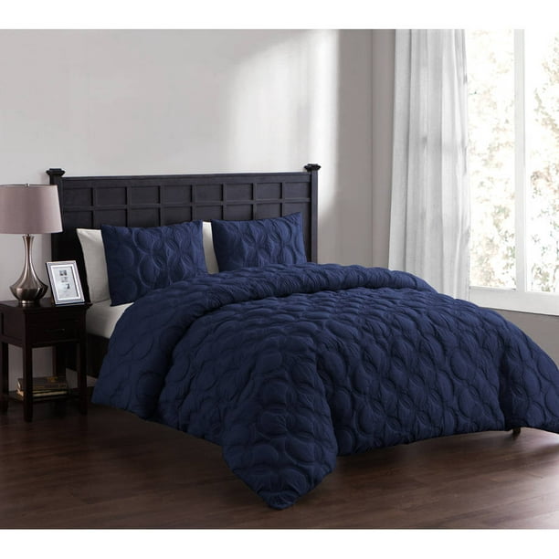 Vcny Home Atoll Embossed Circle Duvet Cover Set Queen Navy