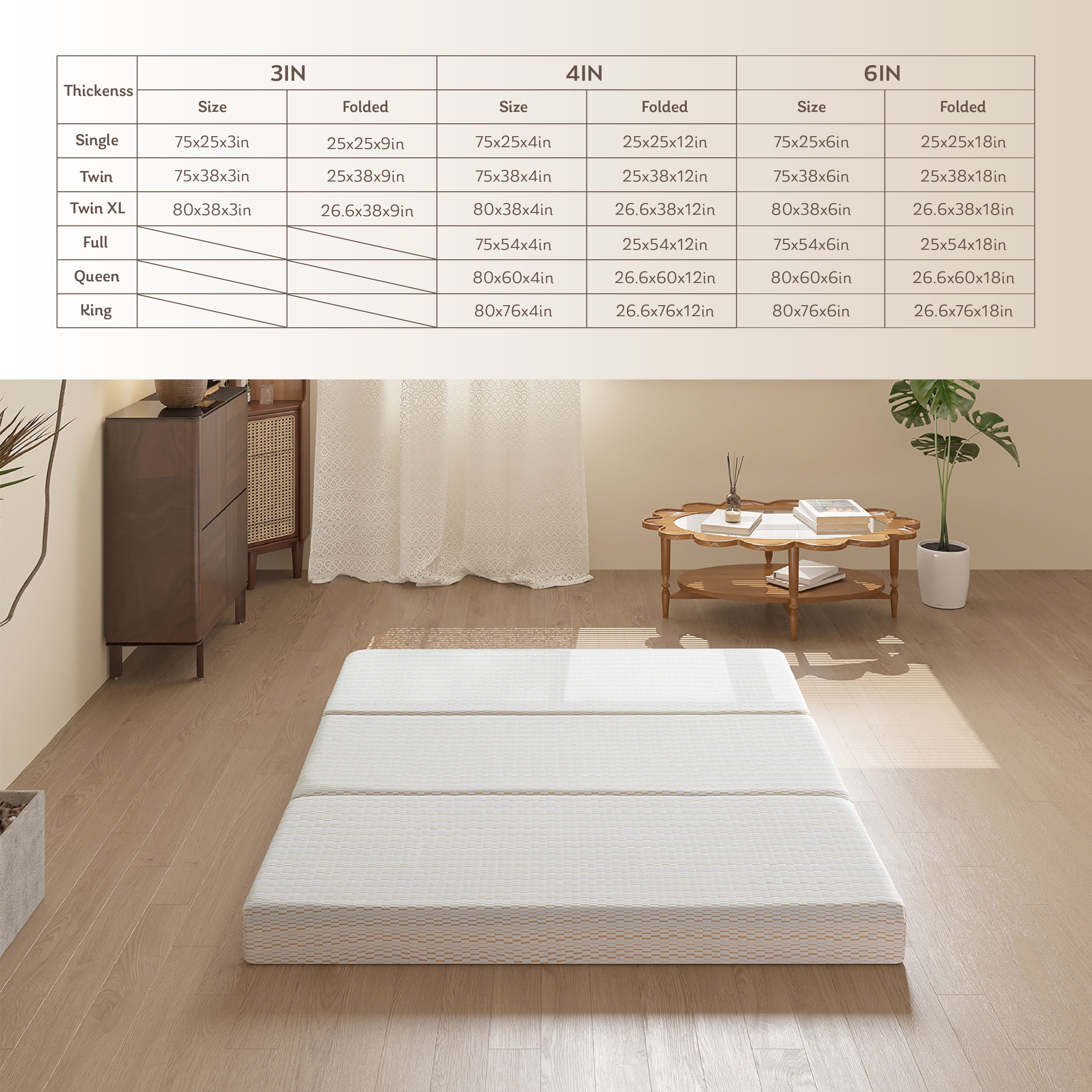EGOHOME 4 inch Tri-Folding Memory Foam Twin Mattress, Portable Guest Bed in a Box