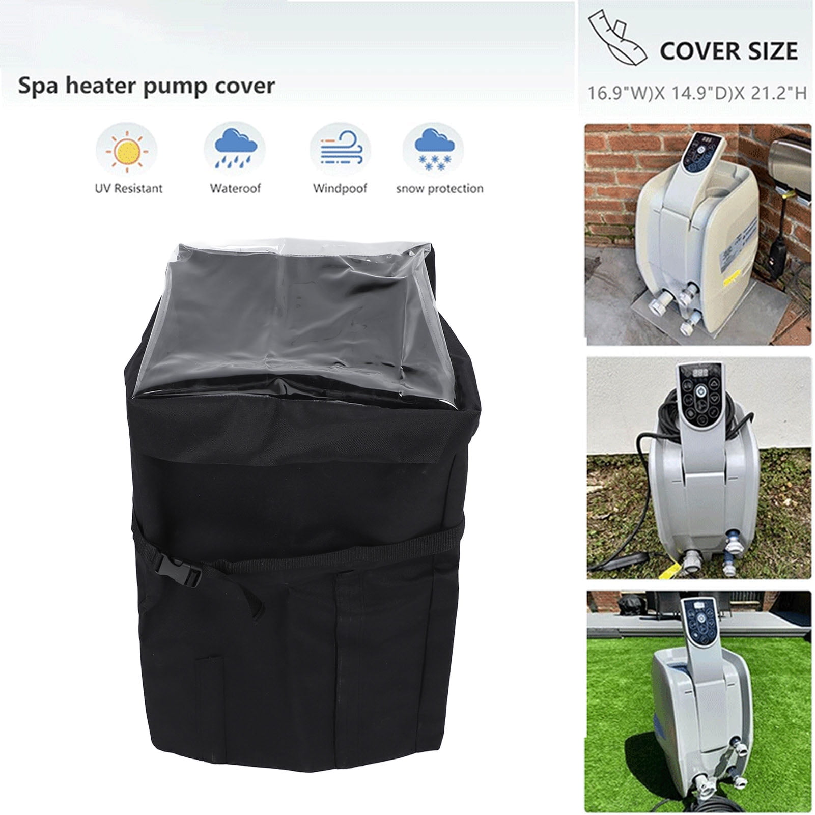 Housse Protection Imperméable Pompe Chauffage Spa – Couvercle Polyester 600D Anti-Vent Avec Zip & Boucles 43×38×54 Cm