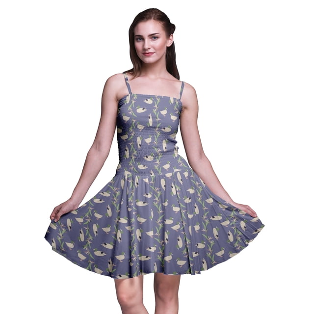 Bimba Robe Cocktail au-Dessus du Genou Smockée pour Femmes Robe d'Été Fluide-Moyenne
