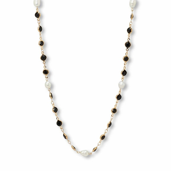 PalmBeach Jewelry Black Crystal and Pearl Gold Ion-Plated Stainless Steel Long Necklace, 40 Inches