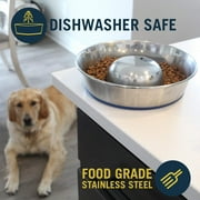 OurPets DuraPet Slow Feed Premium Stainless Steel Dog Bowl, Medium (4.5 Cups), Silver