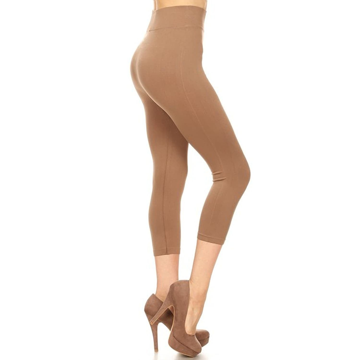 Lady's Solid Color Seamless Capri Legging