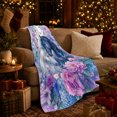 thumbnail image 3 of Black and white horses floral Flannel Blanket cozy butterfly equine artwork Home Decor for couch bedroom reading nook, Wedding Gift for horse lovers and couples, 3 of 9