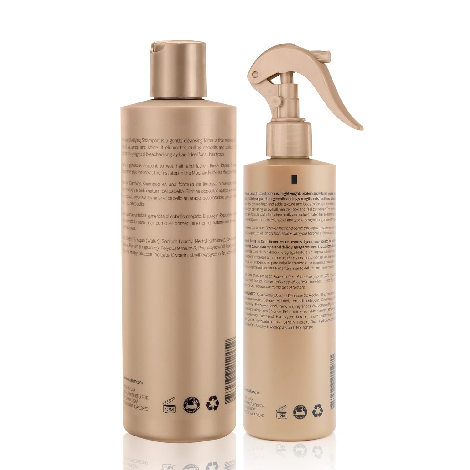 Moehair Combo of Clarifying Shampoo (12 Fl Oz) and Leave-in Conditioner Spray (12 Fl Oz) | Sulfate and Paraben-Free