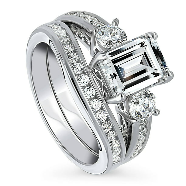 Berricle - BERRICLE Rhodium Plated Sterling Silver Emerald Cut Cubic ...