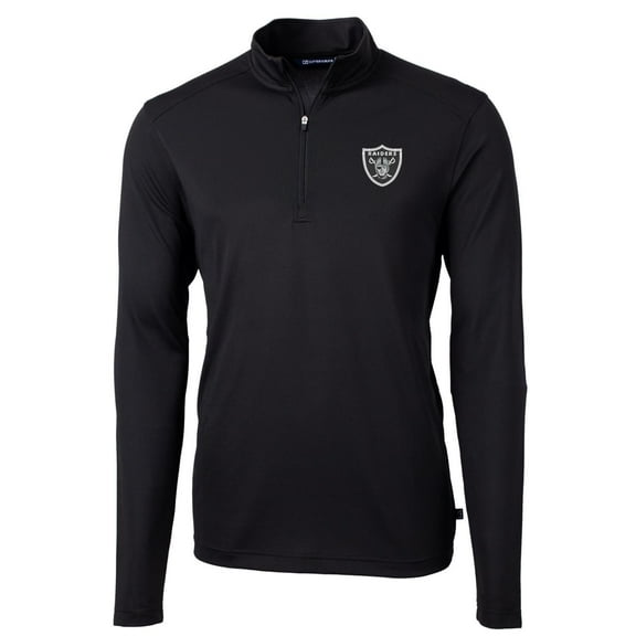 Men's Cutter & Buck Black Las Vegas Raiders Virtue Eco Pique Recycled Quarter-Zip Pullover Jacket