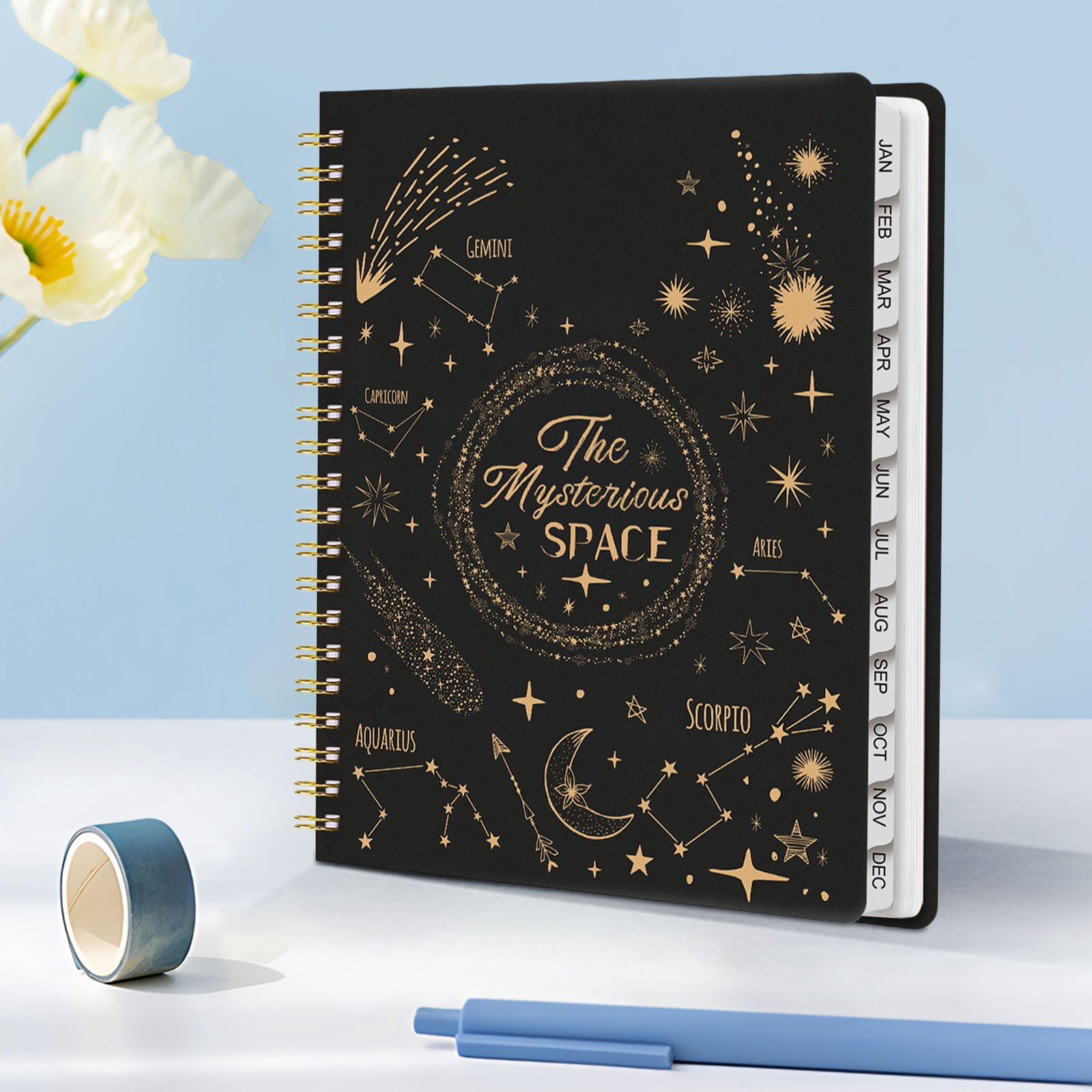 Tuvgenk Black Spiral Notebook A4 Subject Notebook Stars No Bleed Travel Diary with Separating Pages