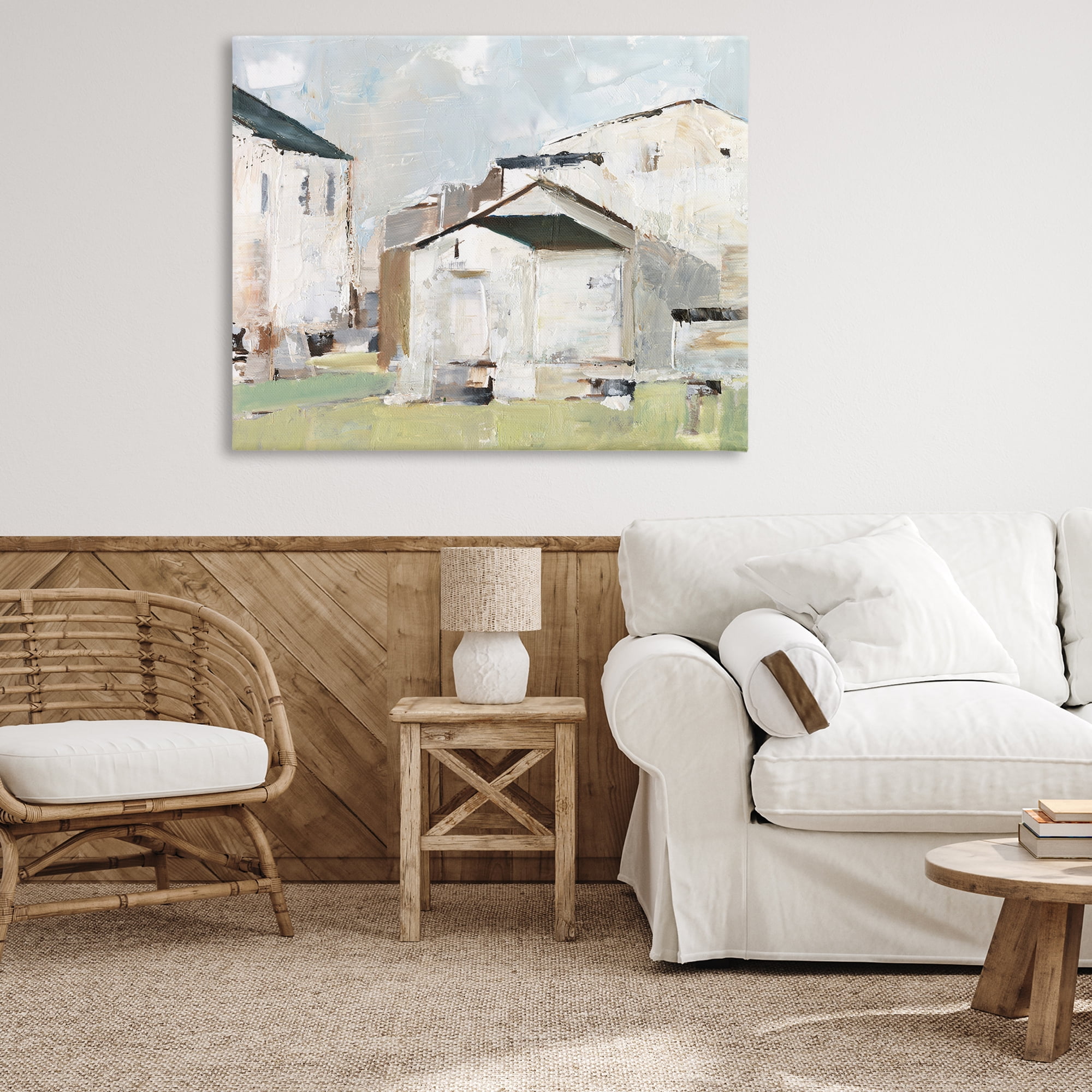 Stupell Industries Brushed Farm Houses Scenic & Cityscapes Painting Wrapped Canvas Art Print Wall Art, 48 x 36