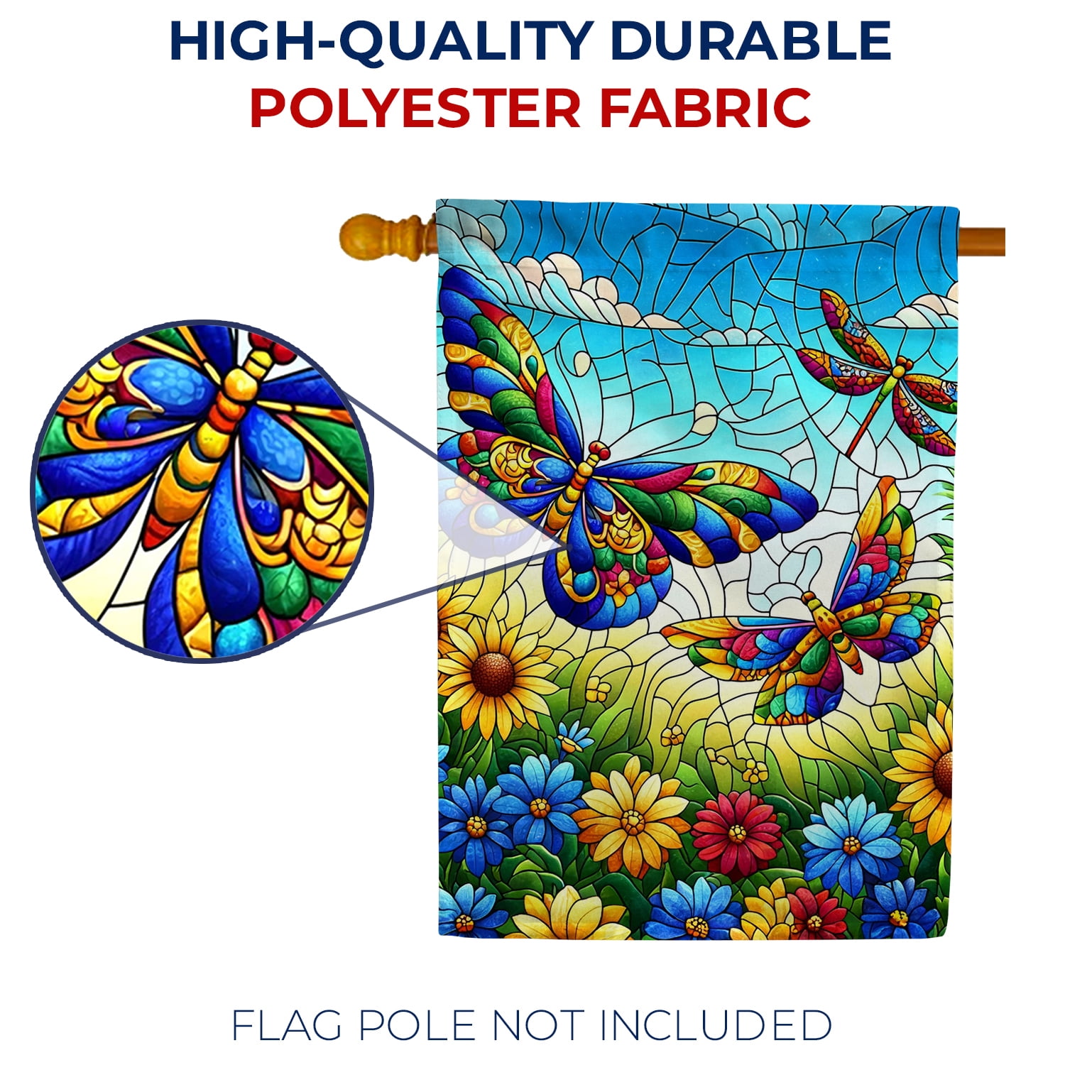 America Forever Stained Glass Butterfly House Flag, 28 x 40 inch Double Sided, Spring Summer Fall Floral Decorative Seasonal Outdoor Decor, Holiday Outside Decorations Yard Flag