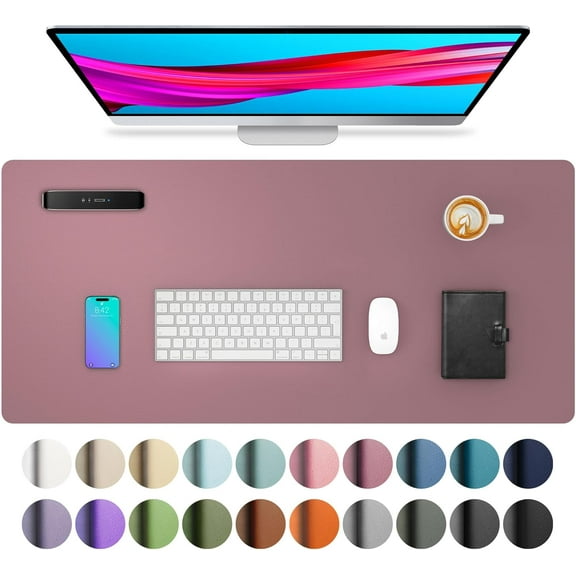 Leather Desk Pad Protector, Mouse Pad, Office Mat,Non-Slip PU Blotter, Laptop Waterproof Writing for and Home (Dark Pink, 23.6" x 13.7")