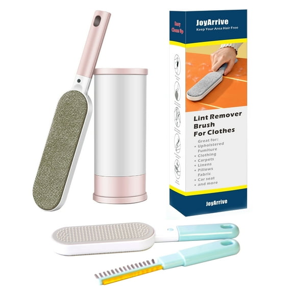 JoyArrive 2PCS Reusable Pet Hair Remover Brushes - Travel Size Lint Brush for Clothes & Laundry, Cat Dog Fur Removal Tool (Pink)