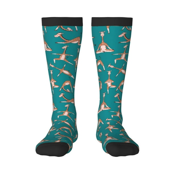 Fotbe Giraffes Doing Various Yoga Calcetas Divertidas Estampadas para Hombre y Mujer, Calcetas de Algodón hasta la Rodilla para Caminar, Correr, Enfermería y Embarazo
